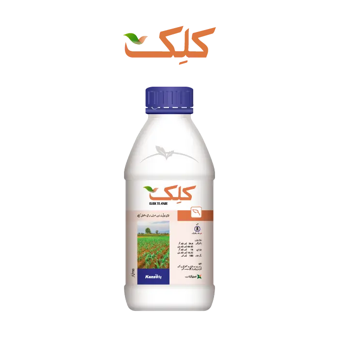 CLICK 72.4 SE مکئی اور گنے میں مختلف جڑی بوٹیوں کے دیرپا کنٹرول کیلئے Acetochlor 54.4% + Atrazine 18% پر مشتمل Systemic Pre-Emergent Herbicide ہے۔
