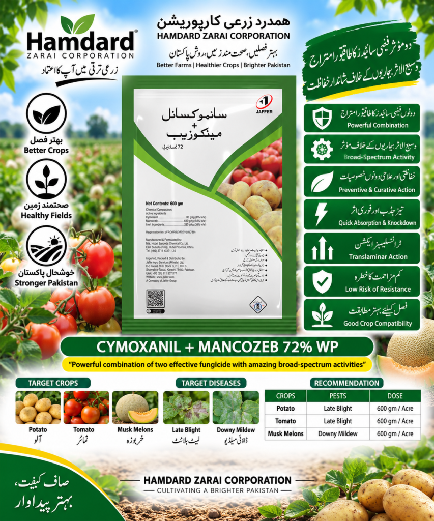 CYMOXANIL + MANCOZEB 72% WP 600GM – آلو اور سبزیوں میں جھلساؤ اور پھپھوندی کیلئے Fungicide | Jaffer