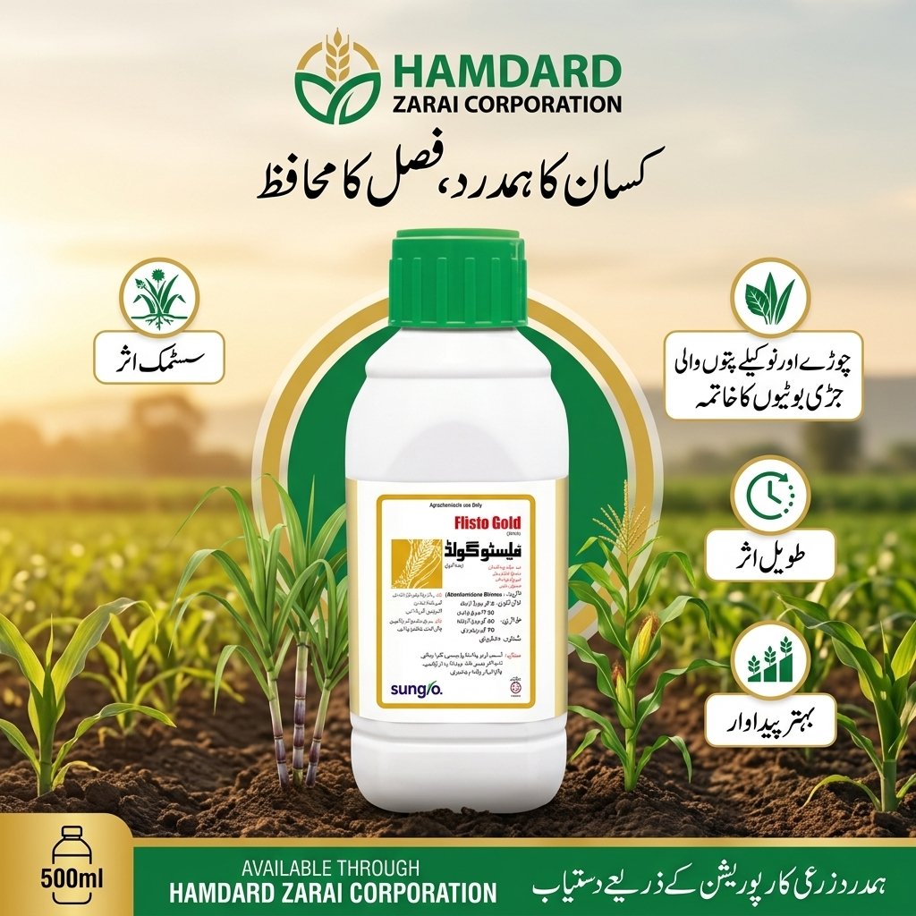 Flisto Gold 35% SC – گنے اور مکئی میں جڑی بوٹیوں کے مؤثر کنٹرول کیلئے Post-Emergent Herbicide