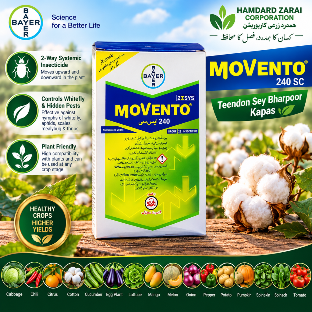 MOVENTO 240 SC 250 ML – تین طرفہ کیڑوں کے مؤثر کنٹرول کیلئے Systemic Insecticide | Bayer
