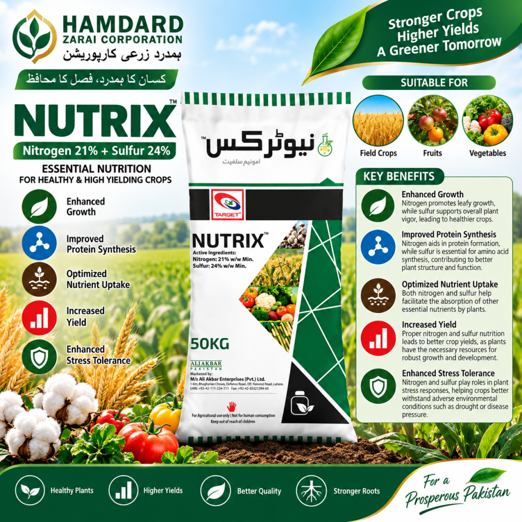 Nutrix Nitrogen 21% + Sulfur 24% 50KG – Field Crops, Fruits & Vegetables کیلئے غذائی اجزاء | Target