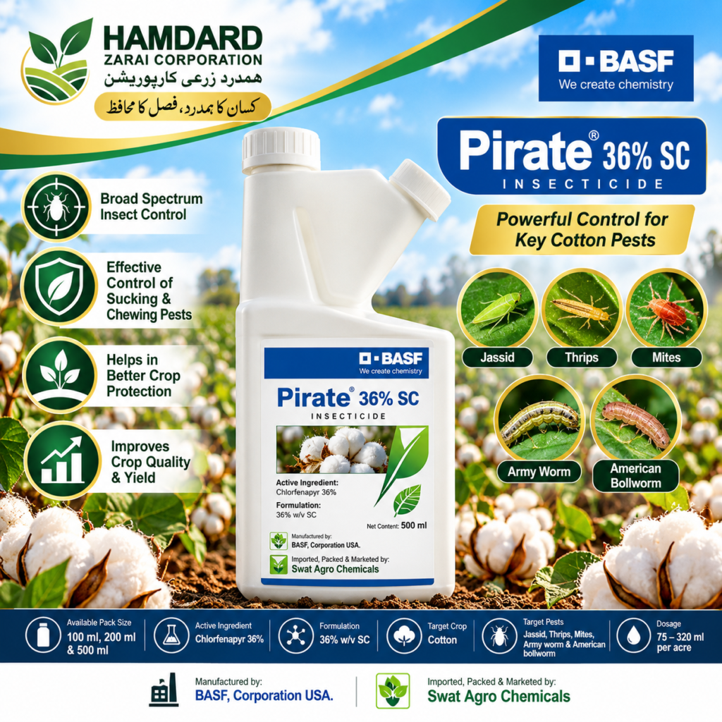 PIRATE 36% SC 100–500ml – کپاس میں Jassid, Thrips, Mites اور Bollworms کے کنٹرول کیلئے Insecticide | BASF