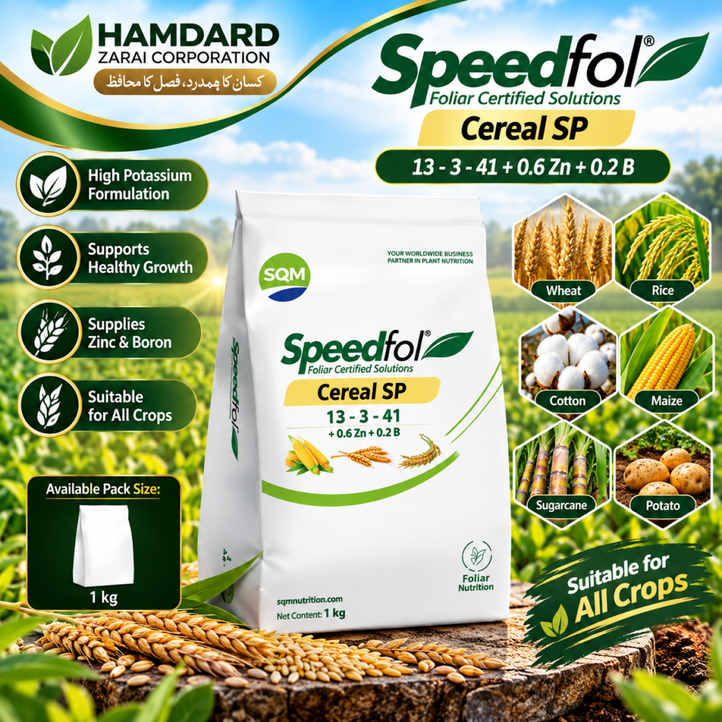 Speedfol Cereal SP 13-3-41 + 0.6Zn + 0.2B 1KG – NPK Foliar Nutrition for All Crops | SQM