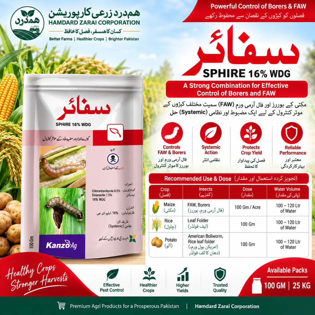 SPHIRE 16% WDG 100GM – مکئی میں FAW & Borers کے مؤثر کنٹرول کیلئے Systemic Insecticide